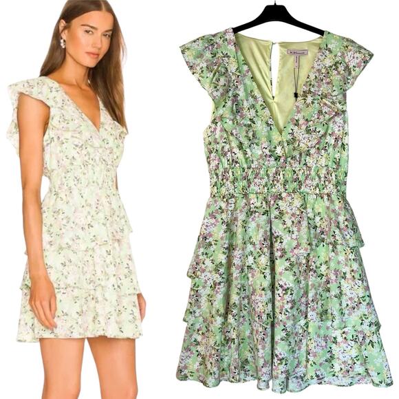 BCBGeneration Dress Floral Flounce Ruffle Smocked - Picture 1 of 10